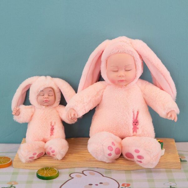 2 Cute sleeping doll simulation doll baby sleep soothing doll toy baby girl Dolls and rabbit ears - Image 4