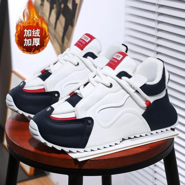 Large-size winter plush men's cotton shoes Dad's new fashion casual trend height-enhancing sneakers thick-soled outdoor cotton shoes