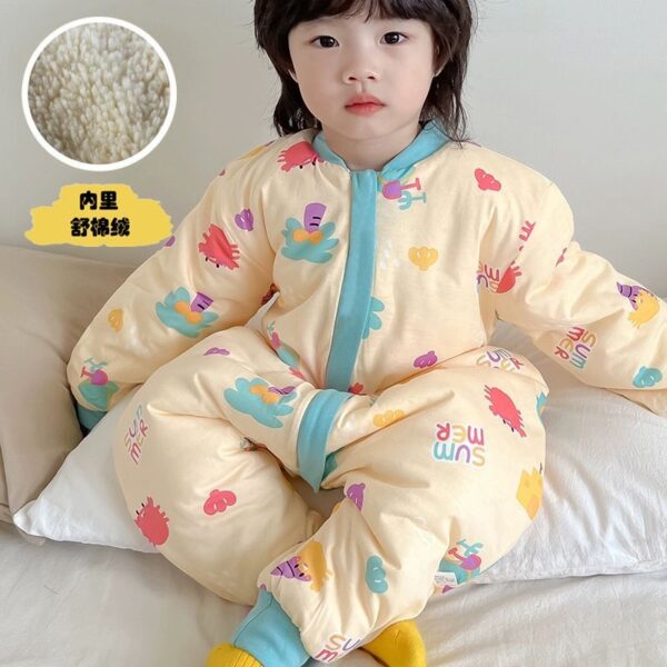 Baby children's sleeping bag cartoon spring and autumn plush warm zipper autumn and winter pyjamas girls' jumpsuit homewear