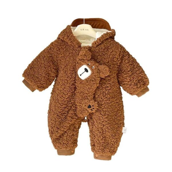 2024 winter new clothes baby girl cute warm crawling clothes autumn and winter lamb Fur plush thickened jumpsuit