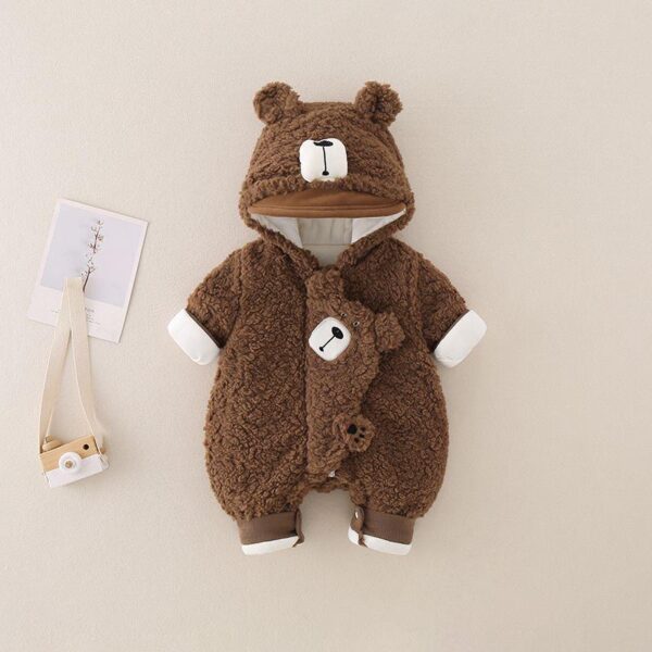 2024 winter new clothes baby girl cute warm crawling clothes autumn and winter lamb Fur plush thickened jumpsuit - Image 4