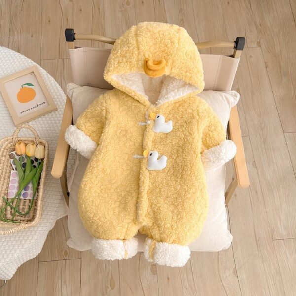 Baby winter clothes super cute plush jumpsuit newborn baby hooded crawling suit thickened warm winter clothes going out