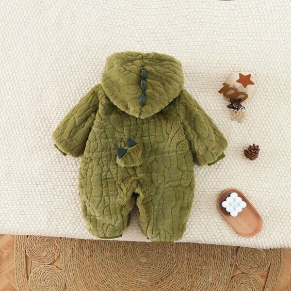 Baby autumn and winter clothes plush warm baby boy cartoon jumpsuit newborn winter going out long crawling clothes - Image 2