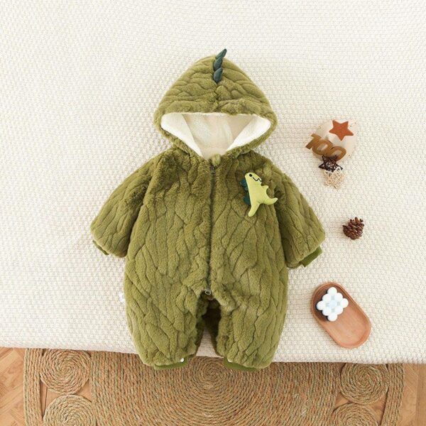 Baby autumn and winter clothes plush warm baby boy cartoon jumpsuit newborn winter going out long crawling clothes