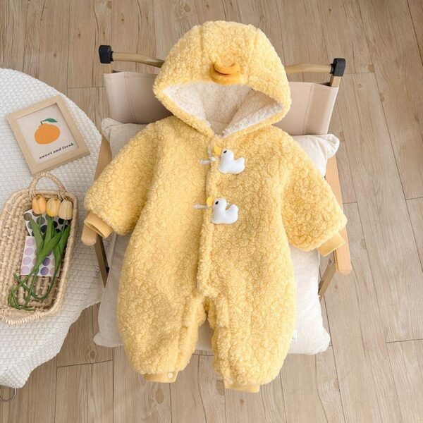 2 Baby winter clothes super cute plush jumpsuit newborn baby hooded crawl Thickened warm winter clothes outing clothes