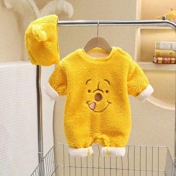 Winter plush men's and women's baby jumpsuit newborn hooded baby clothes baby Children's winter home clothes - Image 4