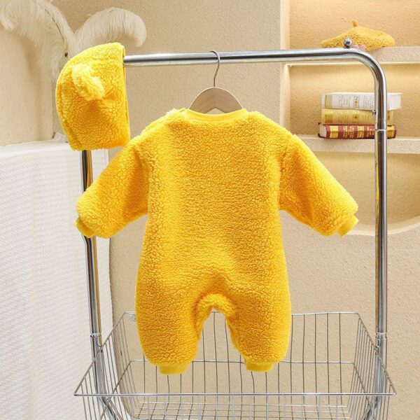 Winter plush men's and women's baby jumpsuit newborn hooded baby clothes baby Children's winter home clothes - Image 3