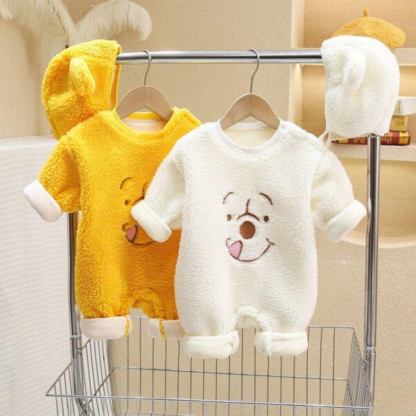 Winter plush men's and women's baby jumpsuit newborn hooded baby clothes baby Children's winter home clothes