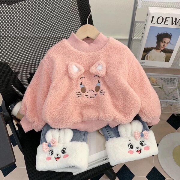 Girls' autumn and winter set 2024 new baby girl western style winter plush sweatshirt children's jeans two-piece set fashion