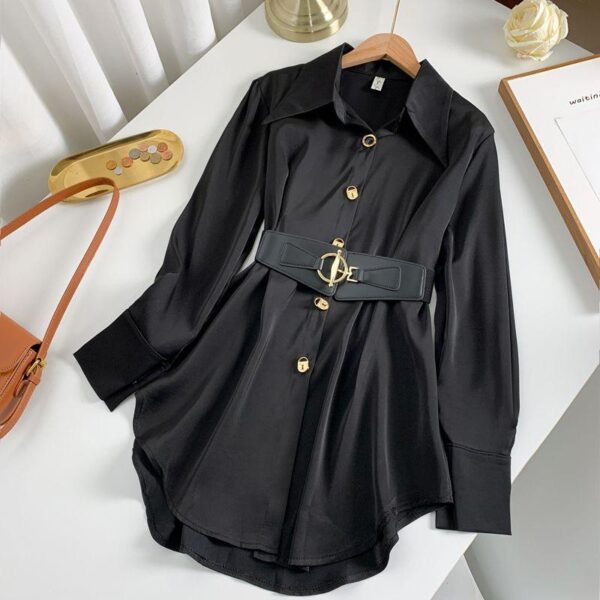 Shirt women's spring clothing 2024 new style waist slimming design niche chic street medium and long style Shirts and tops are fashionable