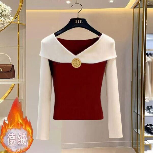 Clearance pick-up ~ Korean red chic velvet autumn and winter new western style high-end chic warm bottom top trend