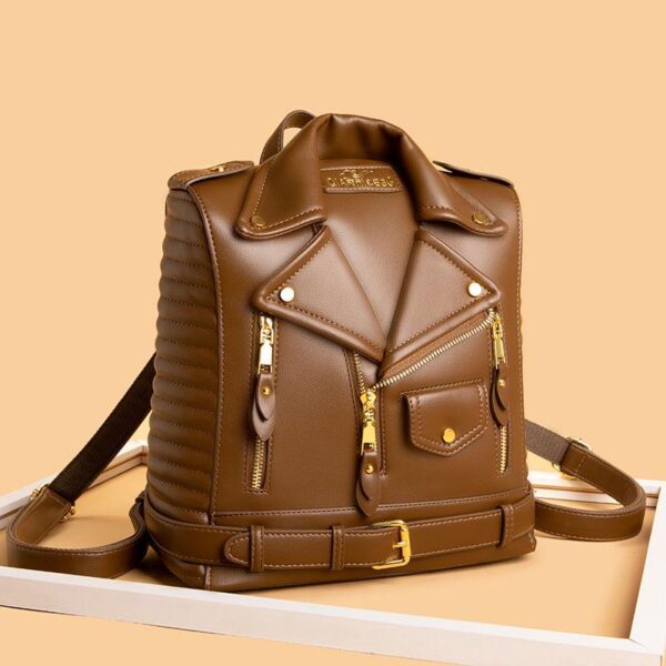 European unisex backpack soft leather fashion personality new lapel motorcycle anti-theft fixed jacket backpack fashion - Image 5