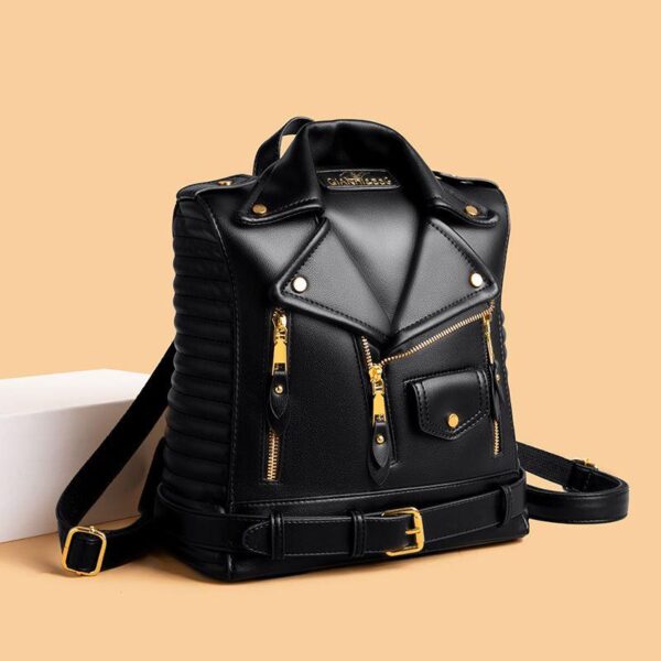 European unisex backpack soft leather fashion personality new lapel motorcycle anti-theft fixed jacket backpack fashion