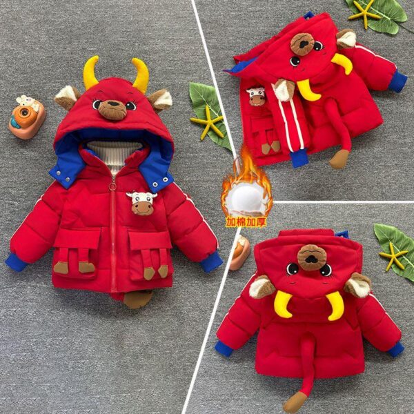 Winter boy baby cotton jacket plush thickened cartoon cotton clothes winter jacket new children's down jacket Cotton cotton clothes trend