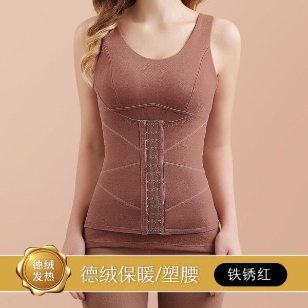 Autumn and winter fever German velvet warm vest women's chest pad shaping slim-fitting button abdomen Thickened thermal underwear - Image 2