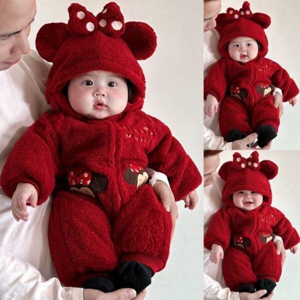 Baby plush thick jumpsuit winter baby girl clothes super cute crawling clothes red New Year's clothes New Year's clothes