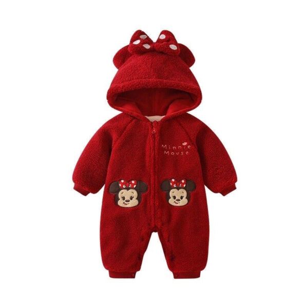 Baby plush thick jumpsuit winter baby girl clothes super cute crawling clothes red New Year's clothes New Year's clothes - Image 2