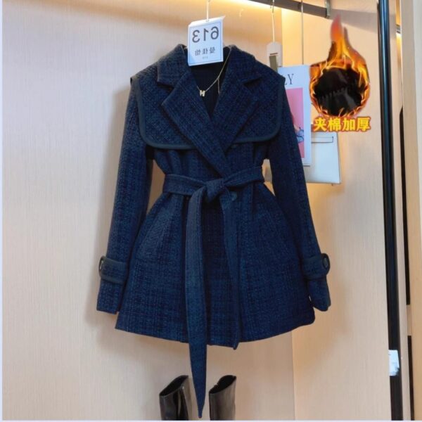 2024 autumn and winter new navy collar age-reducing temperament versatile thickened coat waist slimming foreign tweed coat