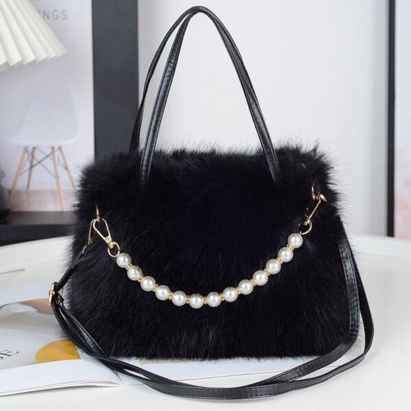 2024 winter new fashion pearl Korean version plush cross-body bag furry cute female commuter Carry-on shoulder bag