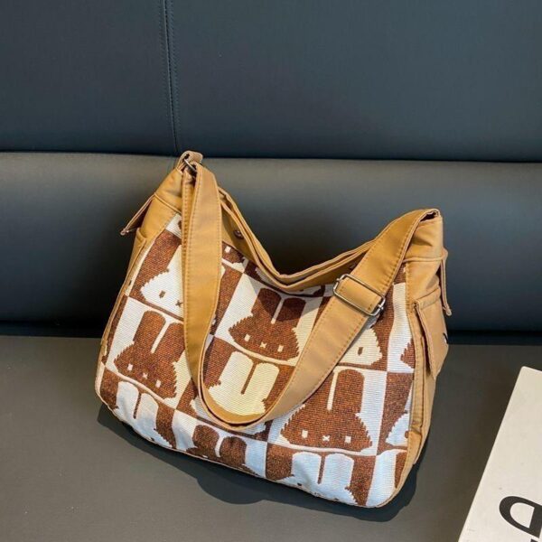 New canvas bag fashion 2024 large-capacity bag one-shoulder college student cross-body bag Commuter Tote Rabbit