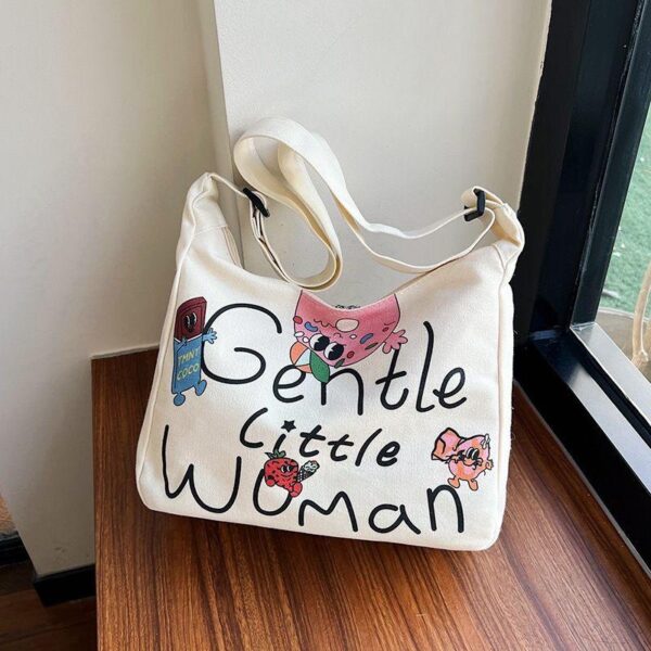 Letter canvas bag, large-capacity couple student casual shoulder bag, high school student fashion tote class commuting hand