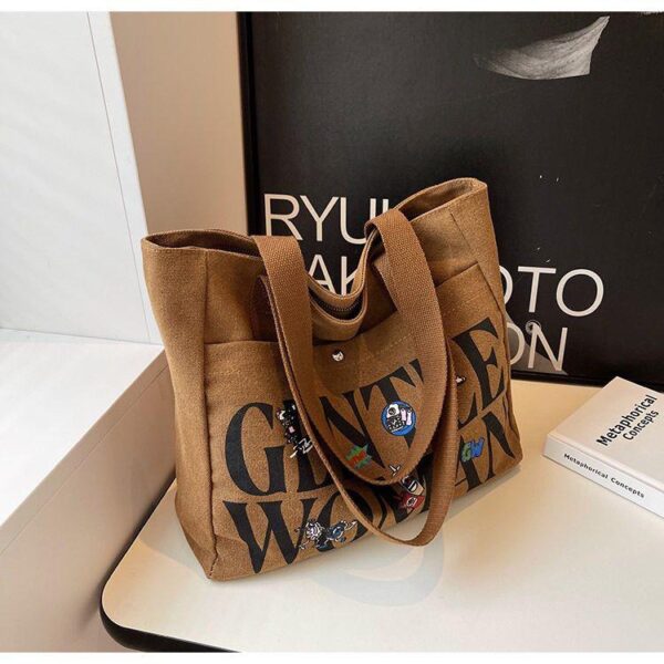 Canvas bag commuter bag women's large capacity 2023 bag versatile new letter tote bag one shoulder