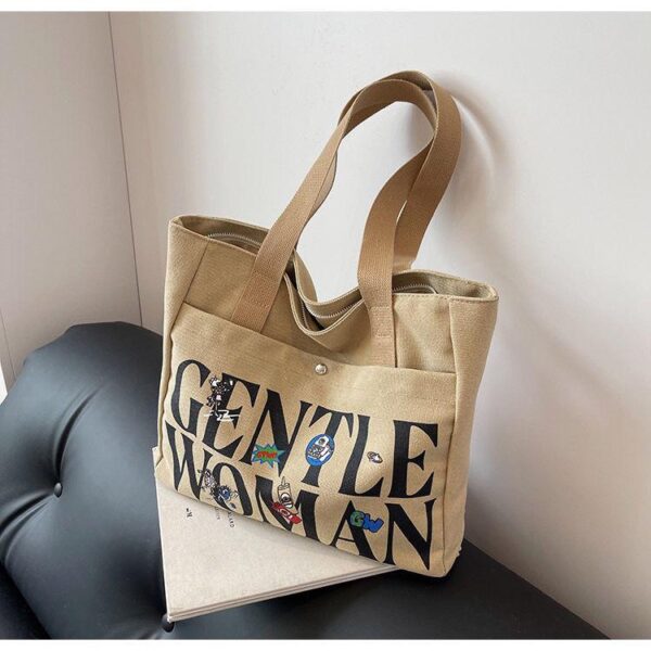 Canvas bag commuter bag women's large capacity 2023 bag versatile new letter tote bag one shoulder - Image 3