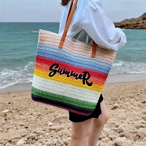 High-end raffia large-capacity straw letter embroidery bag women's handbag shoulder bag fashion casual beach bag