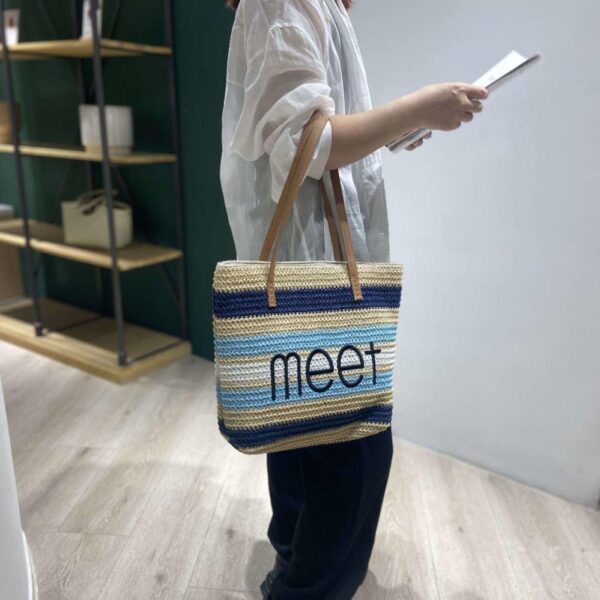 High-end raffia large-capacity straw letter embroidery bag women's handbag shoulder bag fashion casual beach bag - Image 3