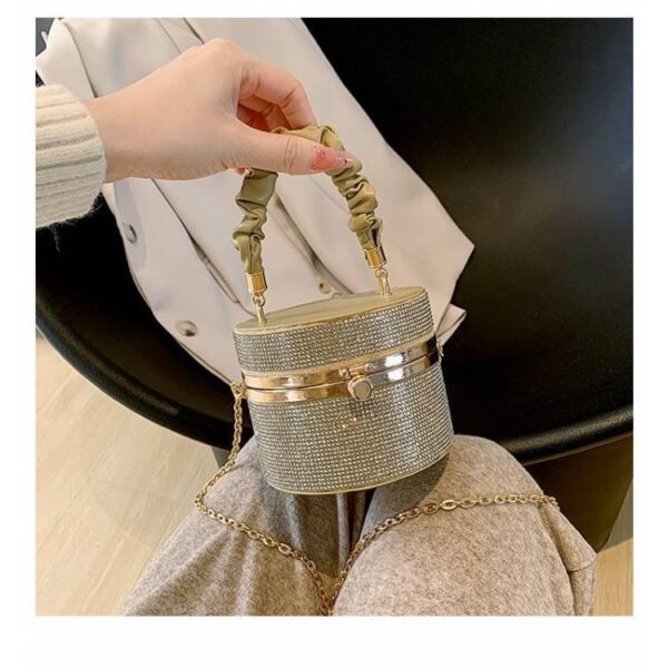 Unique niche design bag 2023 new women's bag popular versatile chain cross-body bag full diamond shiny diamond bucket bag - Image 3