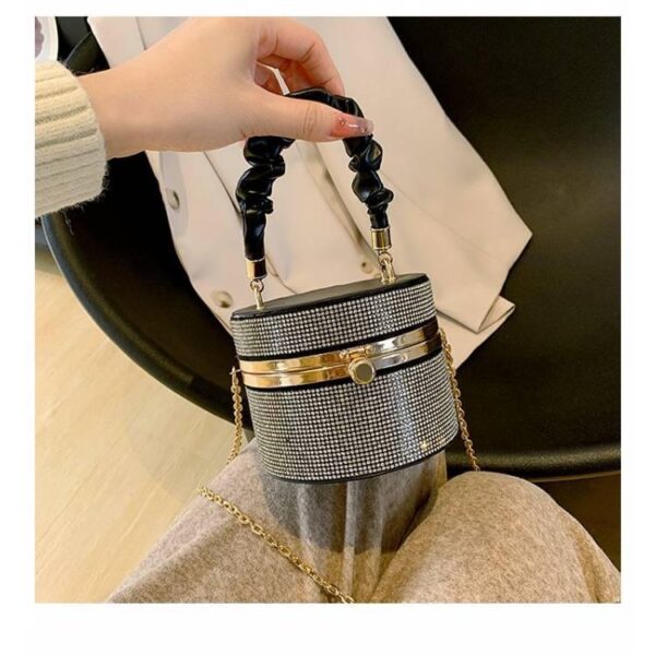 Unique niche design bag 2023 new women's bag popular versatile chain cross-body bag full diamond shiny diamond bucket bag - Image 2