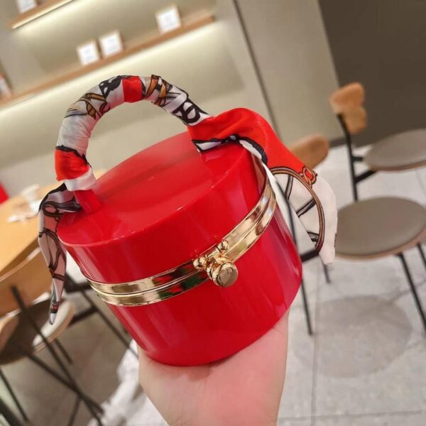 2024 new women's bag fashion candy colour acrylic hand-held silk scarf buckle dinner bag box bag