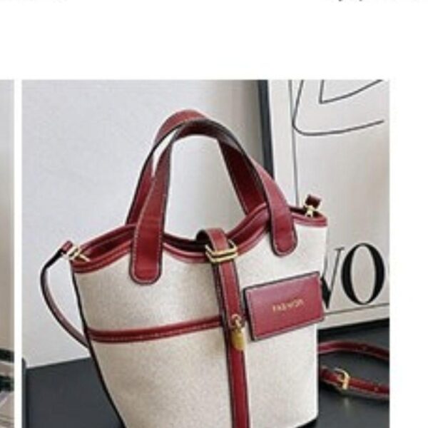 New 2024 canvas niche contrast colour handbag large capacity foreign style fashion one-shoulder cross-body bag All-match bucket bag - Image 2