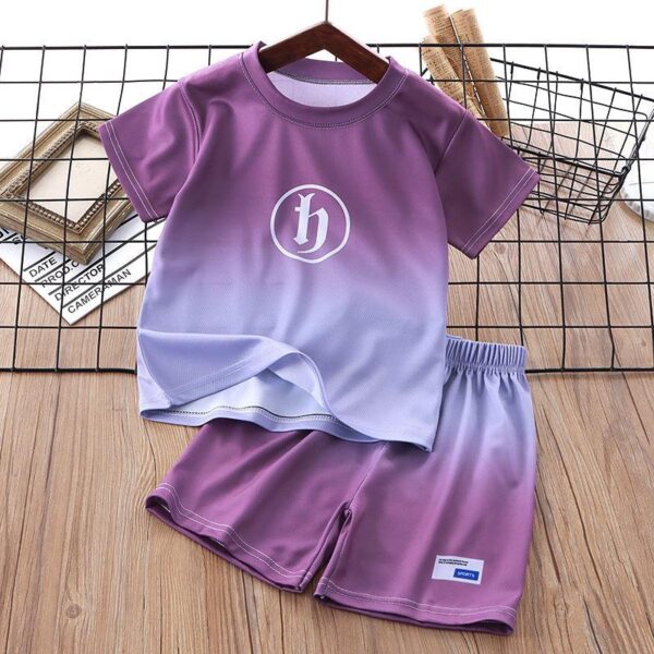 Children's summer short-sleeved set boys' summer clothes 2024 new middle-aged boys' clothes gradient short-sleeved shorts - Image 2