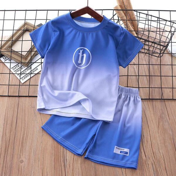 Children's summer short-sleeved set boys' summer clothes 2024 new middle-aged boys' clothes gradient short-sleeved shorts