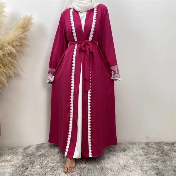 2025 Arab New Clothing Fashion Stitching Slim Embroidered Cardigan Dubai Travel Robe - Image 2