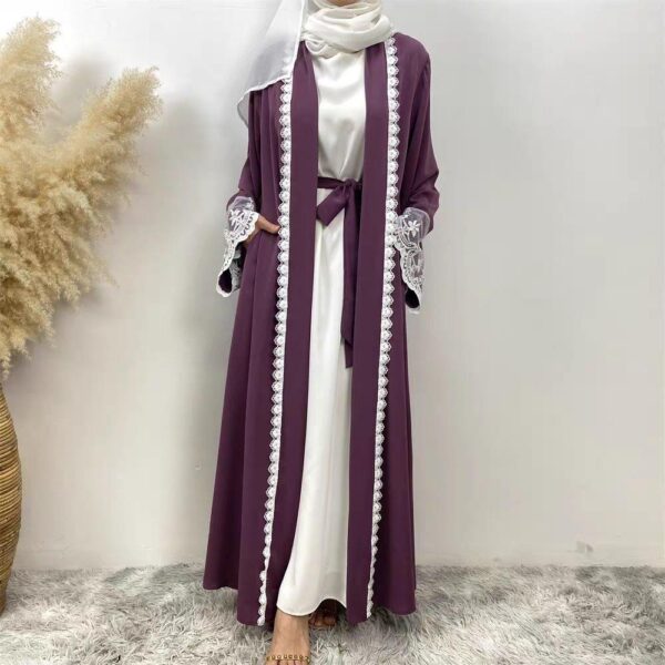 2025 Arab New Clothing Fashion Stitching Slim Embroidered Cardigan Dubai Travel Robe - Image 4