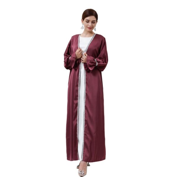 2024 New Hot Amazon Dubai Daily Solid Colour Nail Bead Small Flare Sleeve Dress Robe LR633