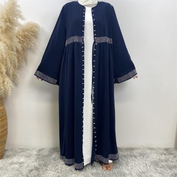 pure colour cardigan hot diamond stud beads with side pocket robe dress - Image 4