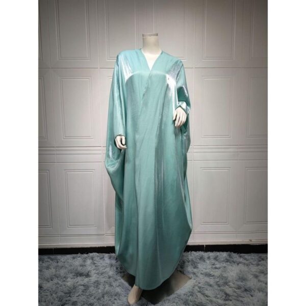 Malaysia Middle East fashion shiny satin solid colour bat sleeve robe Dubai large size cardigan - Image 2