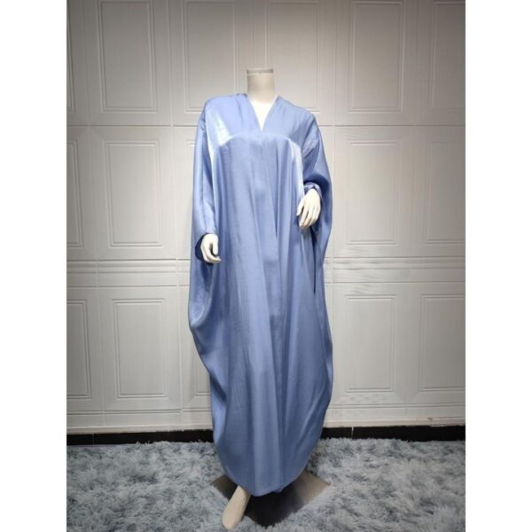 Malaysia Middle East fashion shiny satin solid colour bat sleeve robe Dubai large size cardigan - Image 3