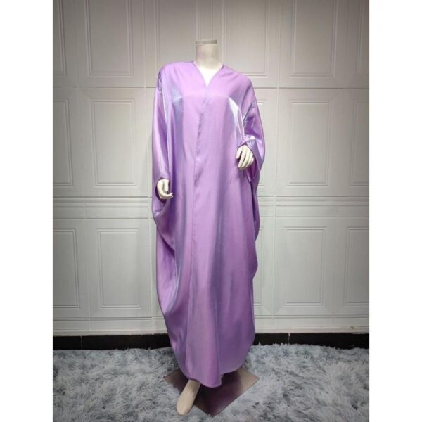 Malaysia Middle East fashion shiny satin solid colour bat sleeve robe Dubai large size cardigan - Image 4