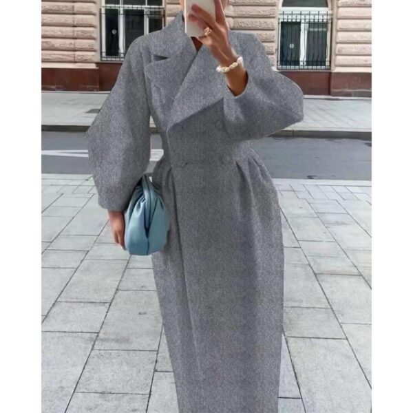 2024 European and American autumn and winter new retro court style lantern sleeve large lapel tweed jacket long coat - Image 4