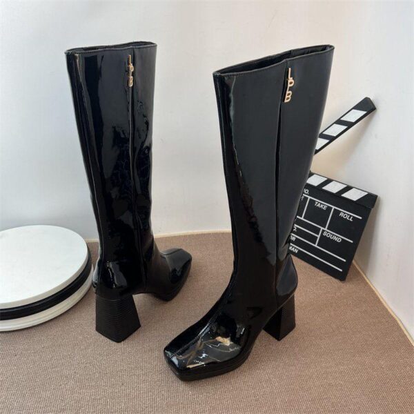 New waterproof platform slim high boots [source single penny end quality] thick heel patent leather side zipper Knight boots