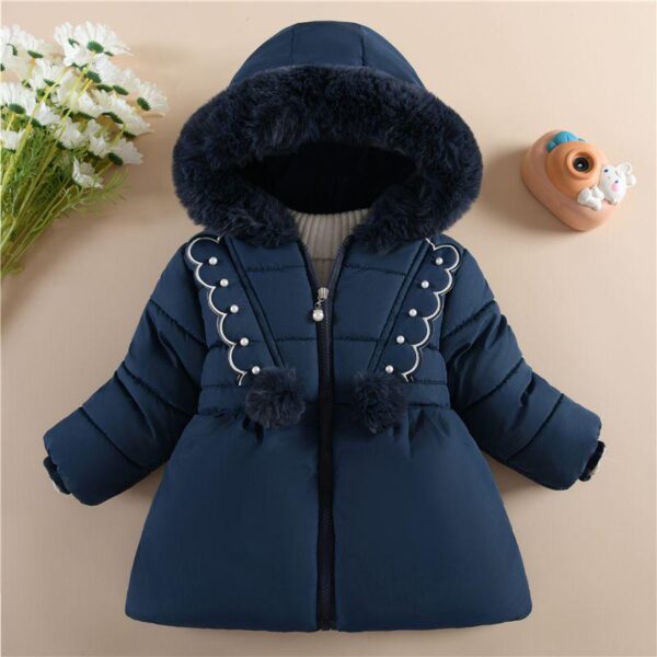 Girls' winter clothes, baby girls wear cotton jackets in winter, children's plush cotton Clothes little girl thickened windproof cotton jacket - Image 2