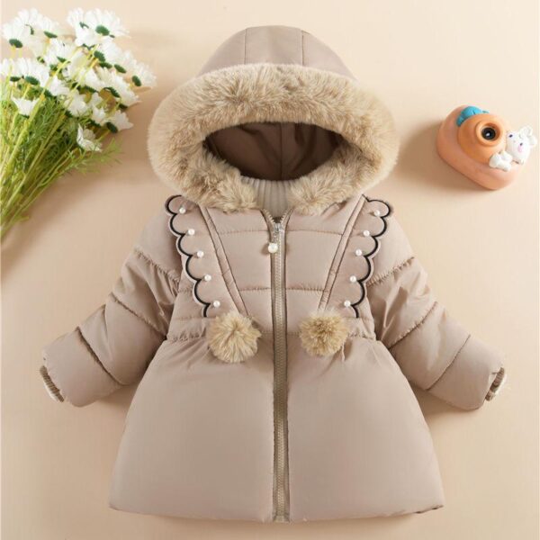 Girls' winter clothes, baby girls wear cotton jackets in winter, children's plush cotton Clothes little girl thickened windproof cotton jacket - Image 4