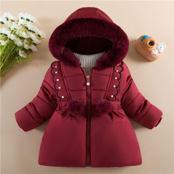 Girls' winter clothes, baby girls wear cotton jackets in winter, children's plush cotton Clothes little girl thickened windproof cotton jacket