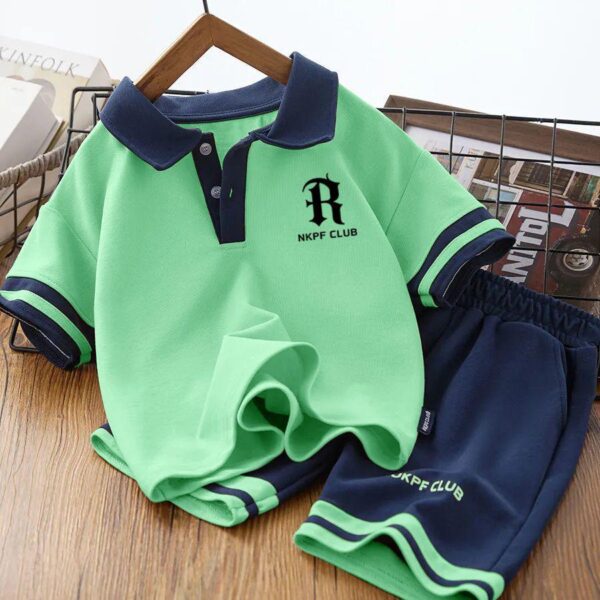 Boys' summer clothes set children's lapel college-style polo shirt middle-aged boys summer short-sleeved shorts two-piece set