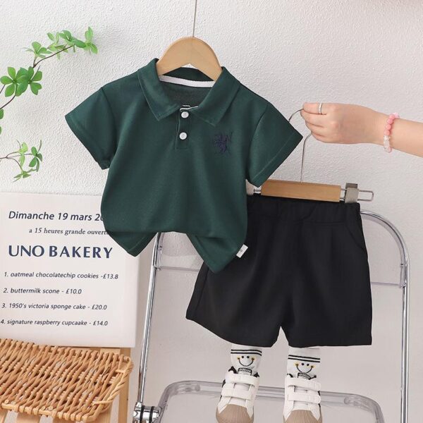 Boys' set polo shirt flip 1 set 3 t-shirt men's new 5 two-piece set baby foreign style - Image 3