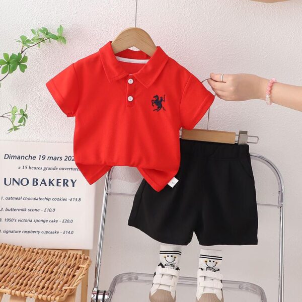 Boys' set polo shirt flip 1 set 3 t-shirt men's new 5 two-piece set baby foreign style - Image 4